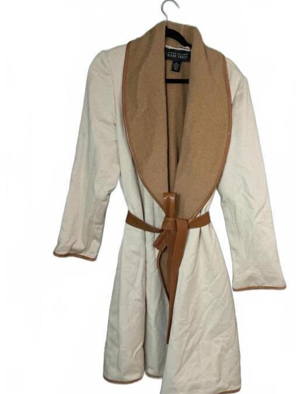 Ellem Tracy Cotton and Leather Tan And Beige Trench Coat with Waist Tie Size 12